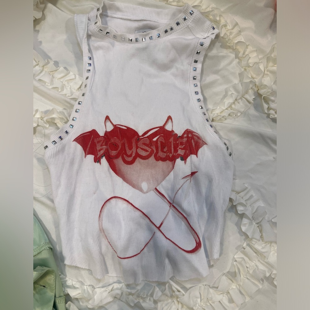 Boys Lie White and Red Crop Top